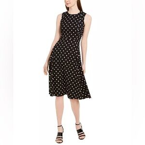 Calvin Klein Polka-Dot Scuba Crepe Fit & Flare Midi Dress - Black/White - Size 6